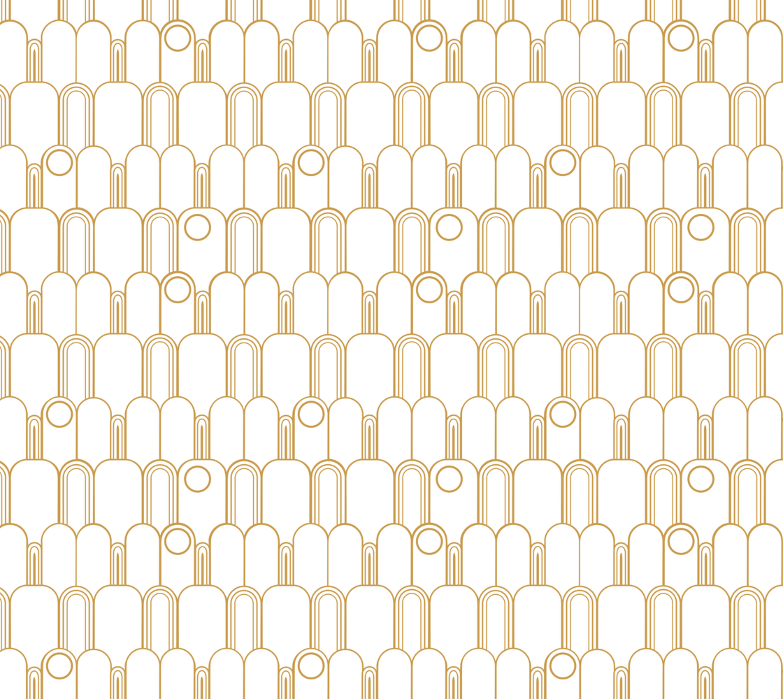Arches and Circles Gold on White Glitter Performance Knit Fabric