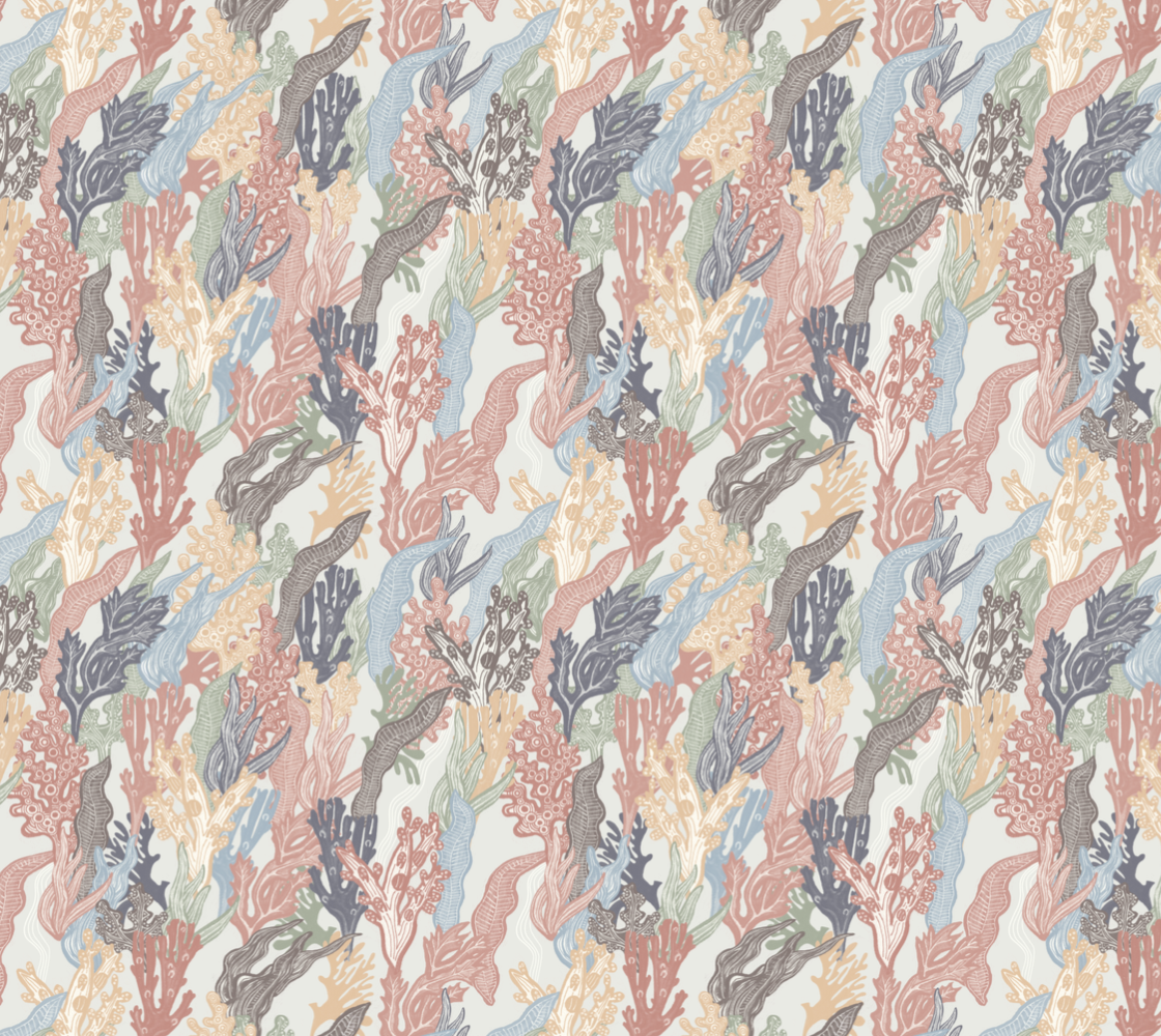 Watercolour Seaweed - Pastels - Cotton Sateen Fabric