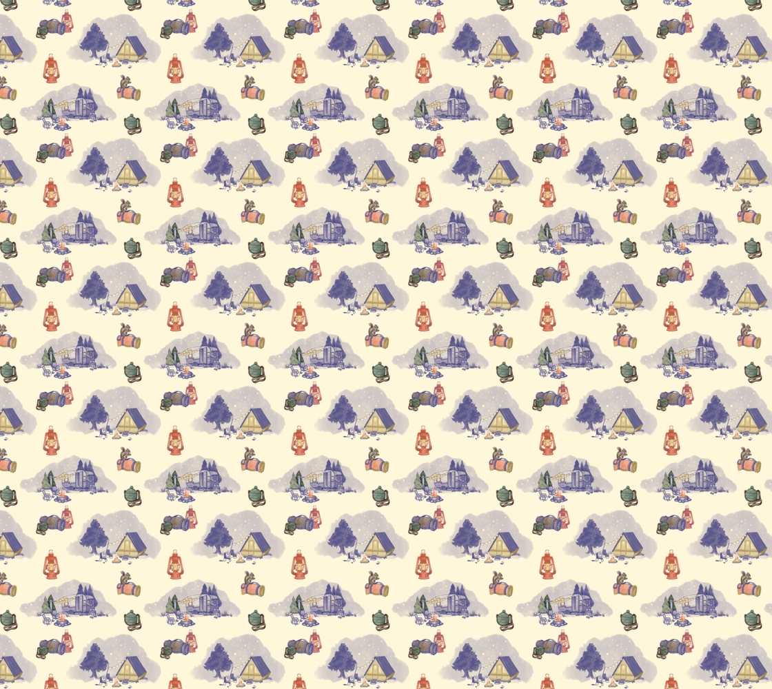 Dreamy Camping - Multicolour on Cream - Organic Quilting Cotton