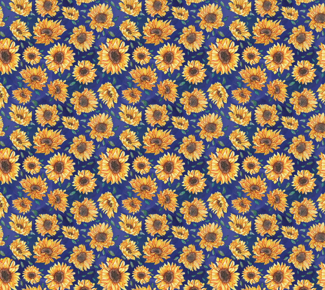 Sunflowers on Blue Performance Knit Fabric