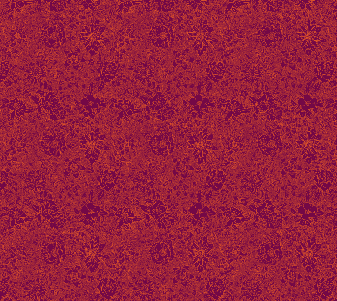 Floral Line Art - Fuchsia - Heavy Satin