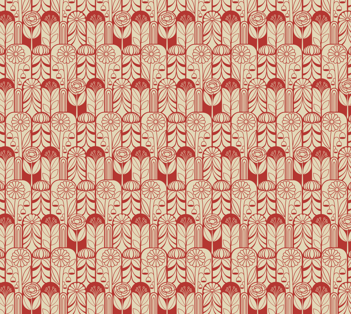 Flower Arches - Red and Cream - Silk Habotai Fabric