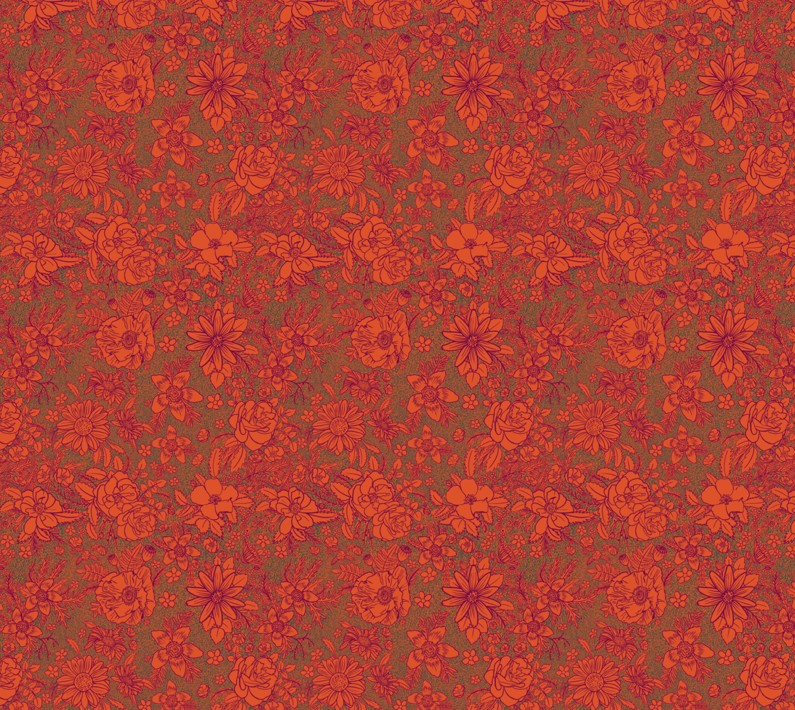 Floral Line Art - Rust - Poly Chiffon