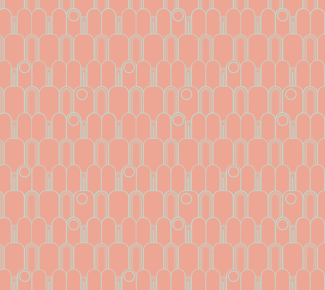Arches and Circles Aqua on Pink Swimsuit Knit Fabric