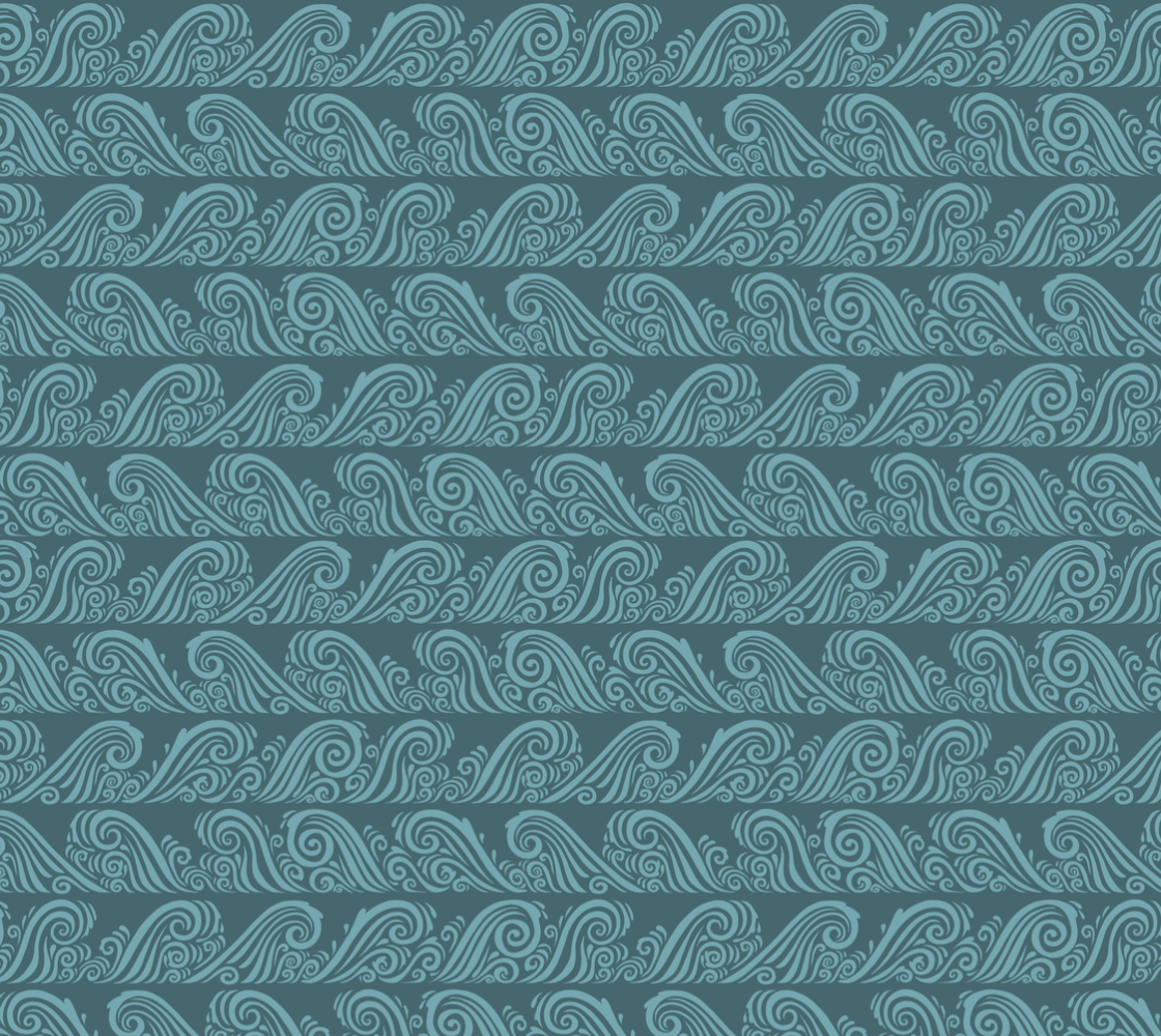 Wave Lines - Blue/Green - Cotton Linen Canvas Fabric