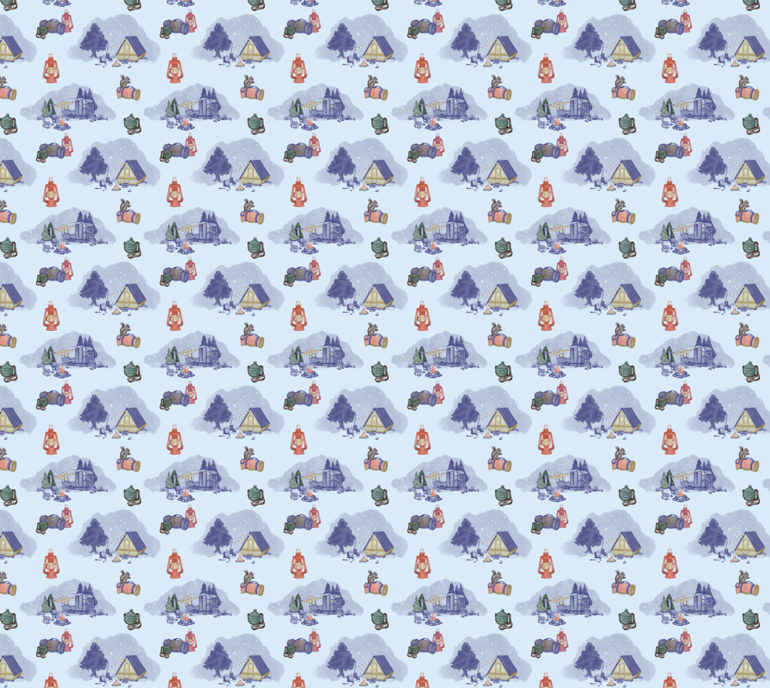 Dreamy Camper - Multicolour on Blue - Spun Polyester Fabric
