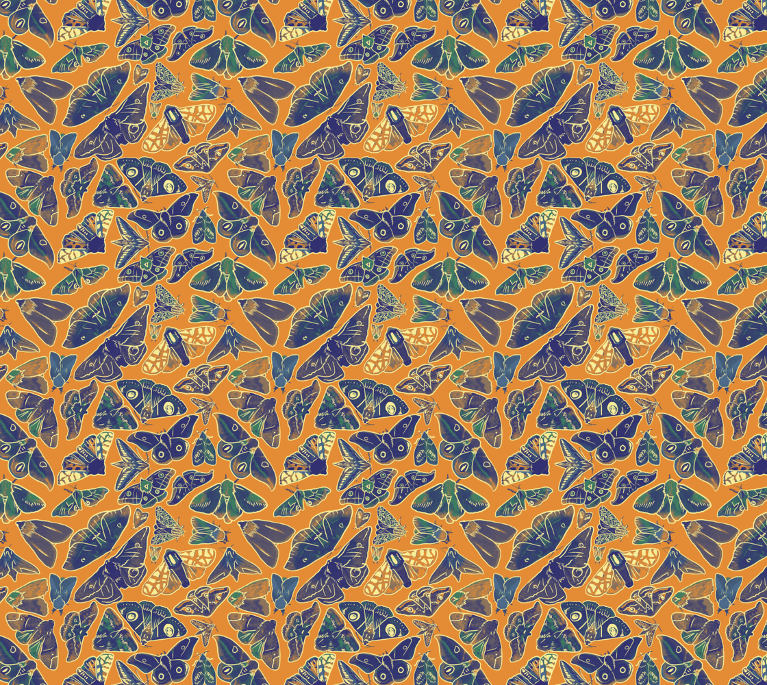 Golden Hour Moths Cotton Canvas Fabric