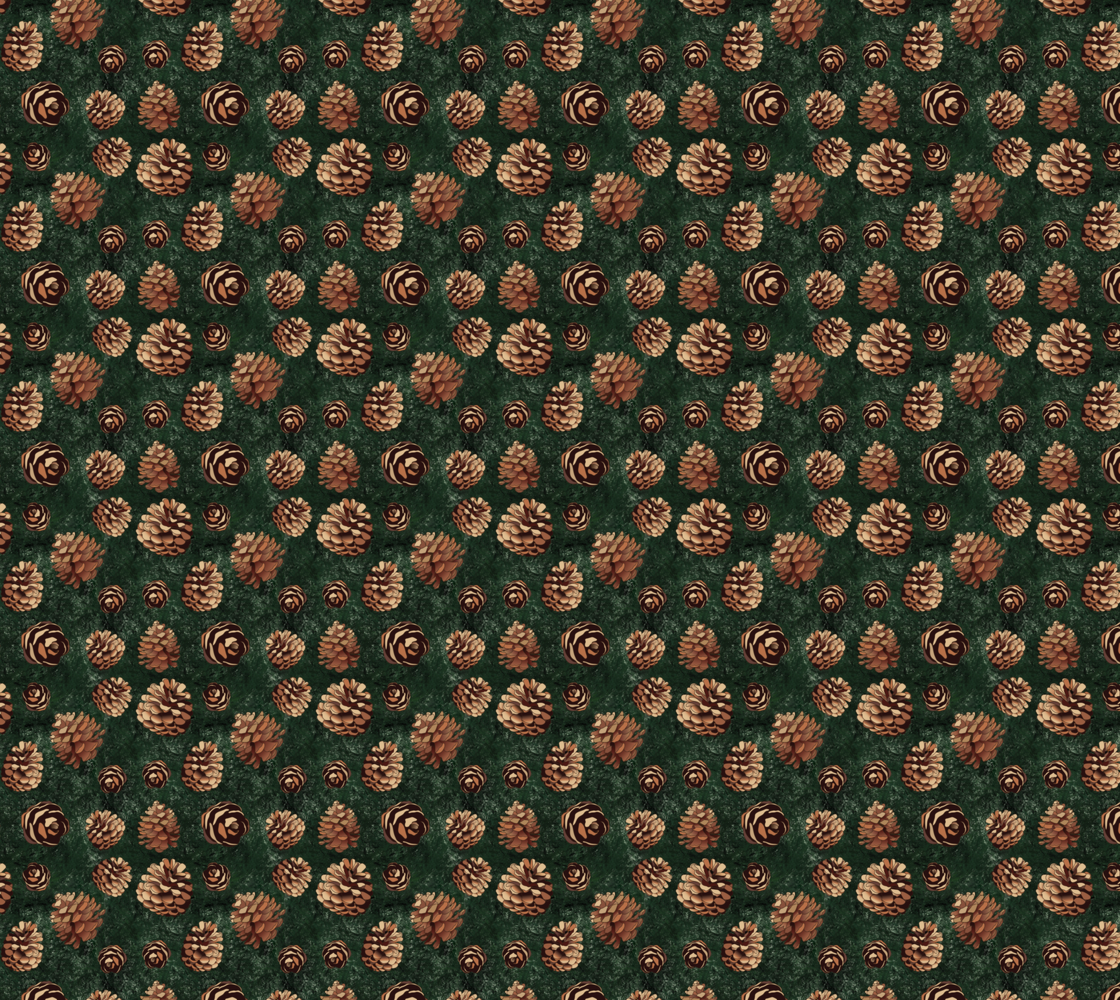 Pinecone Shower - Green - Organic Quilting Cotton