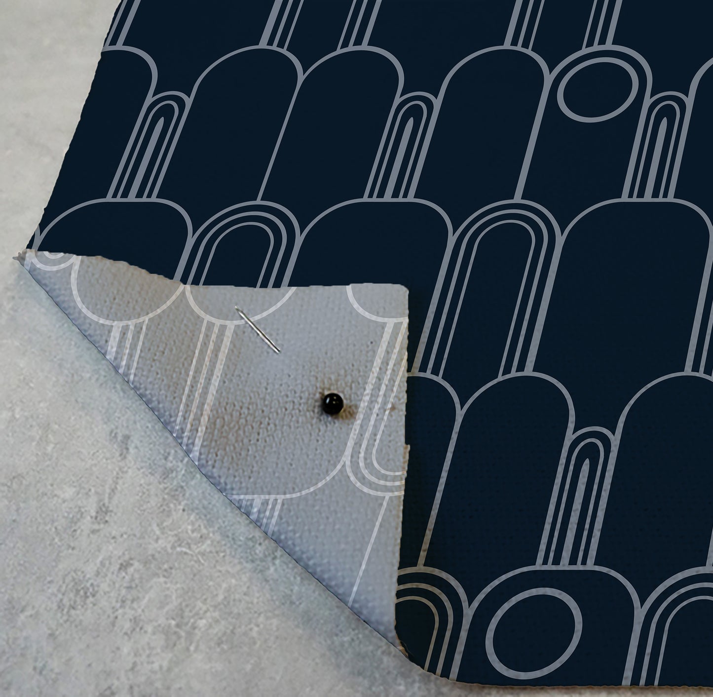 Arches and Circles - Navy - Cotton Linen Canvas