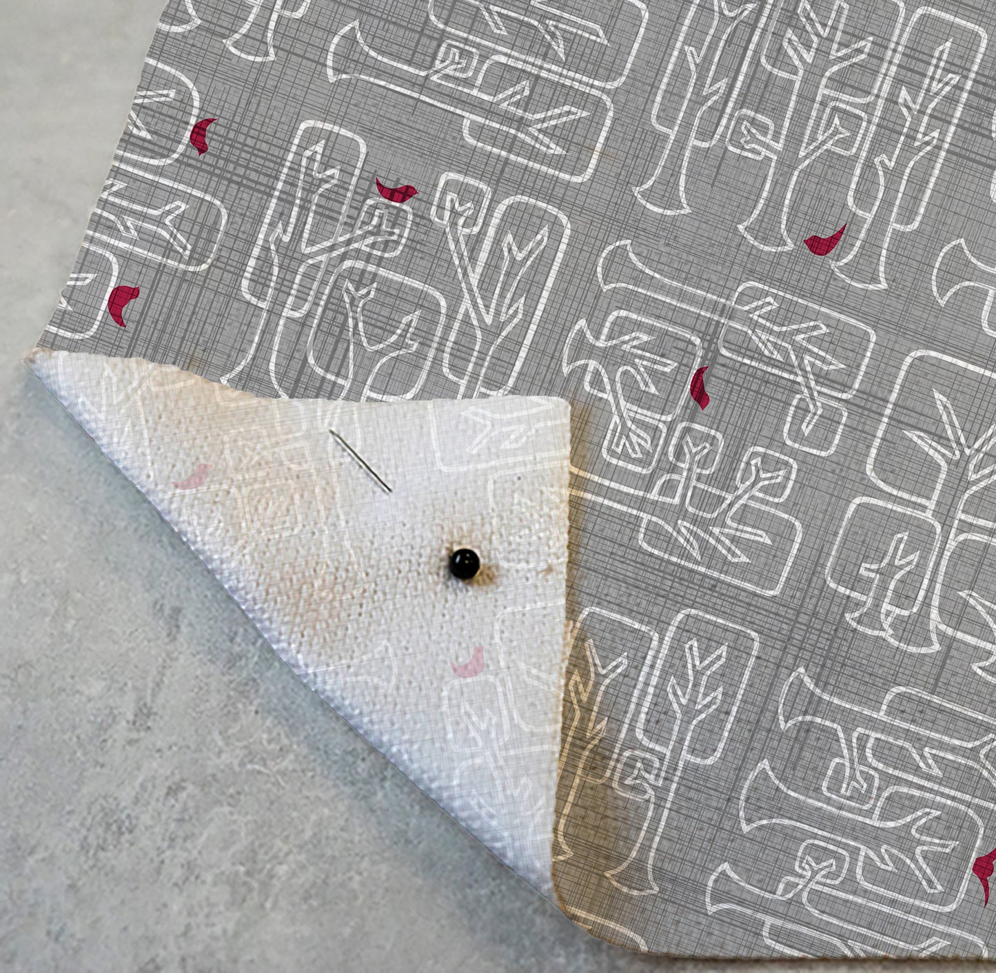 Tree Block Grey Cotton Linen Canvas Fabric