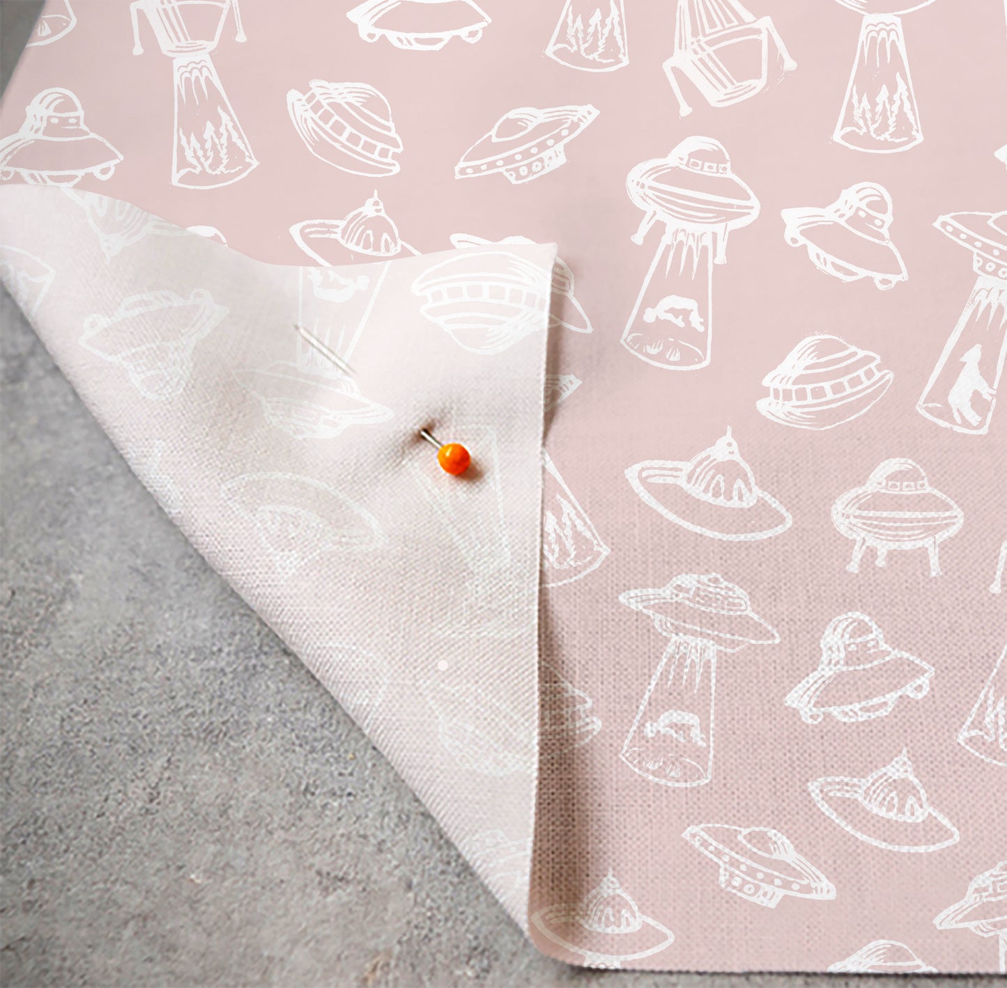 Vintage UFO - Pink - Organic Quilting Cotton Fabric