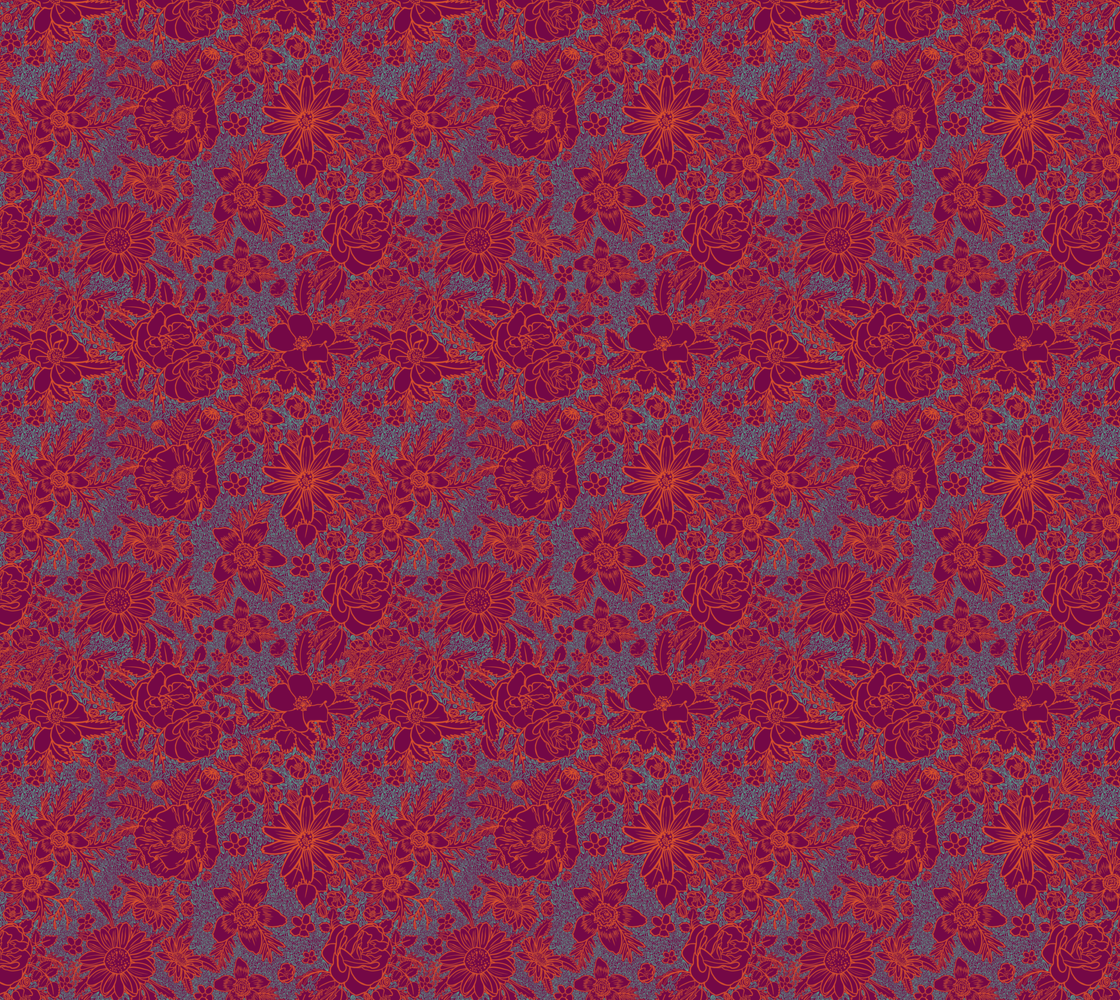 Floral Line Art - Fuschia and Teal- Pebble Vegan Leather Fabric
