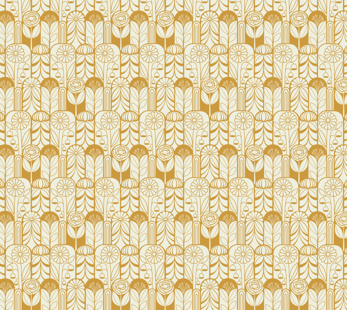 Flower Arches yellow and Cream Cotton Linen Canvas