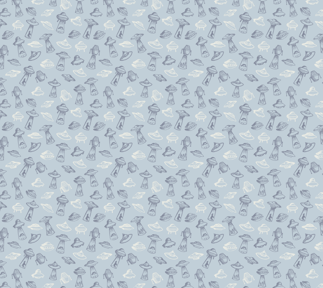 Vintage UFO - Blue - Organic Quilting Cotton Fabric
