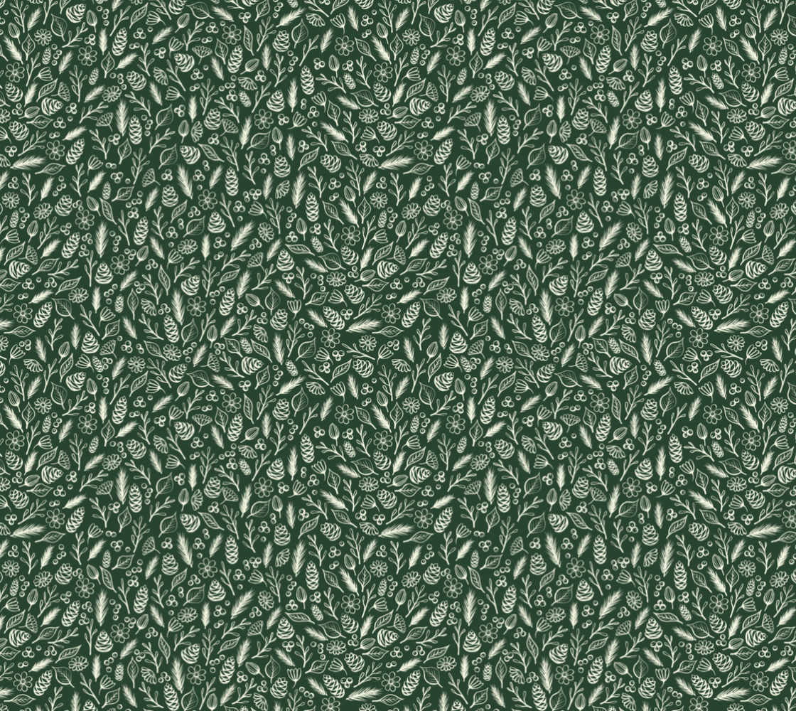 Forest Flora Ditsy - White on Green - Cotton Canvas Fabric
