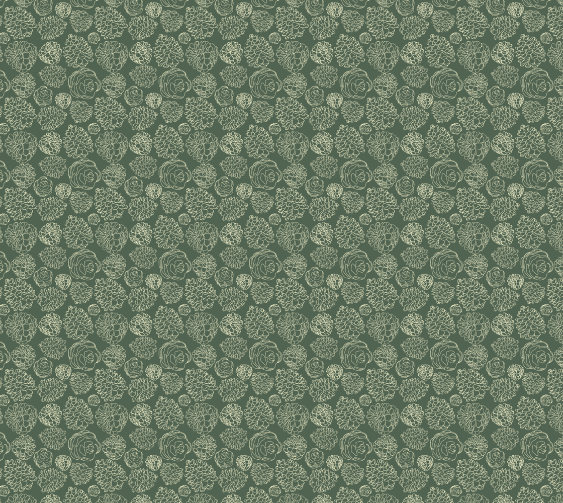 Pinecone Lines - Cream On Green - Cotton Canvas Fabric