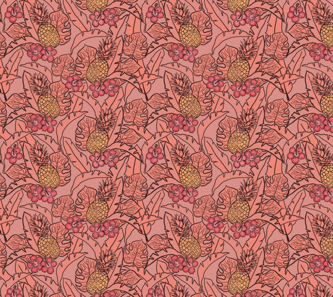 Peachy Palms Fabric Silk Habotai Fabric