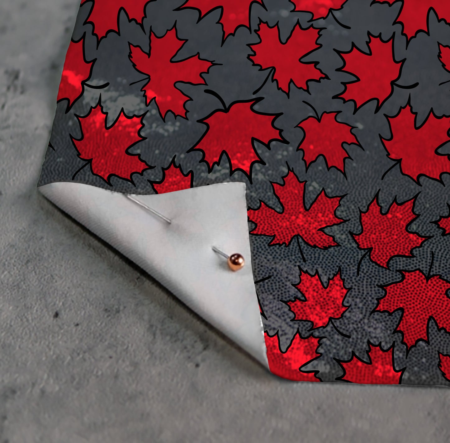 Maple Leaf Red on Grey Glitter Performance Knit