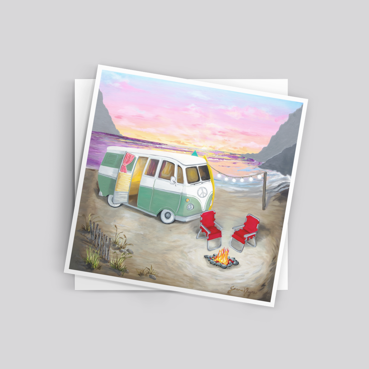 "Sunset Escape" - Vintage Hippie Bus Beach Art Print