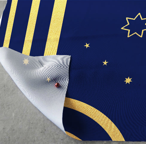 Boho Sun Moon and Stars Fabric Blue Satin Charmeuse