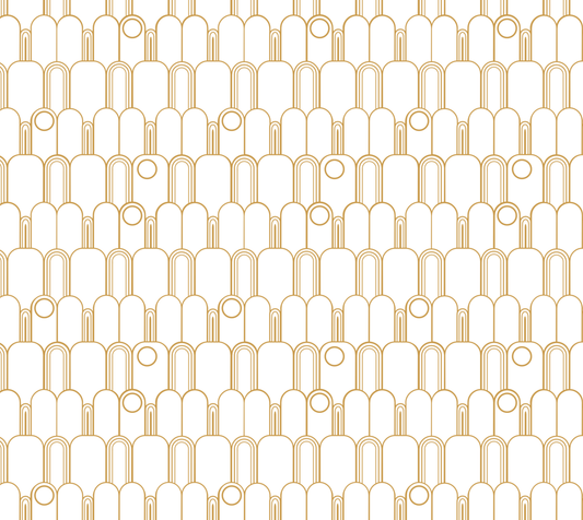 Arches and Circles Gold on White Glitter Performance Knit Fabric