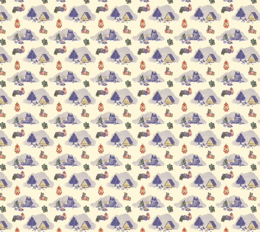 Dreamy Camping - Multicolour on Cream - Organic Quilting Cotton