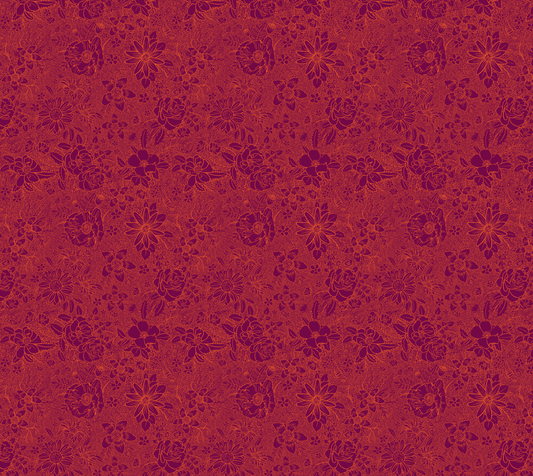 Floral Line Art - Fuchsia - Heavy Satin