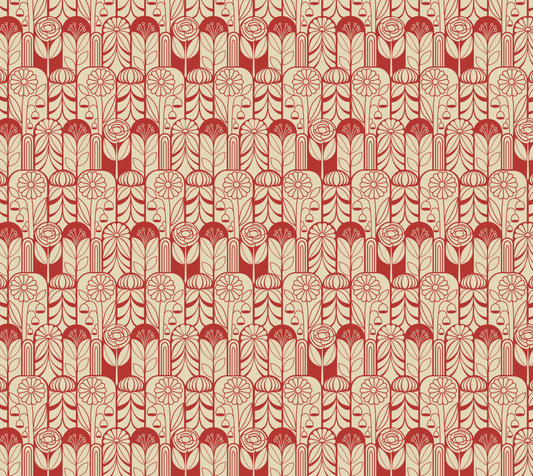 Flower Arches Red and Cream Fine Grain Vegan Leather