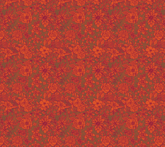 Floral Line Art - Rust - Velveteen