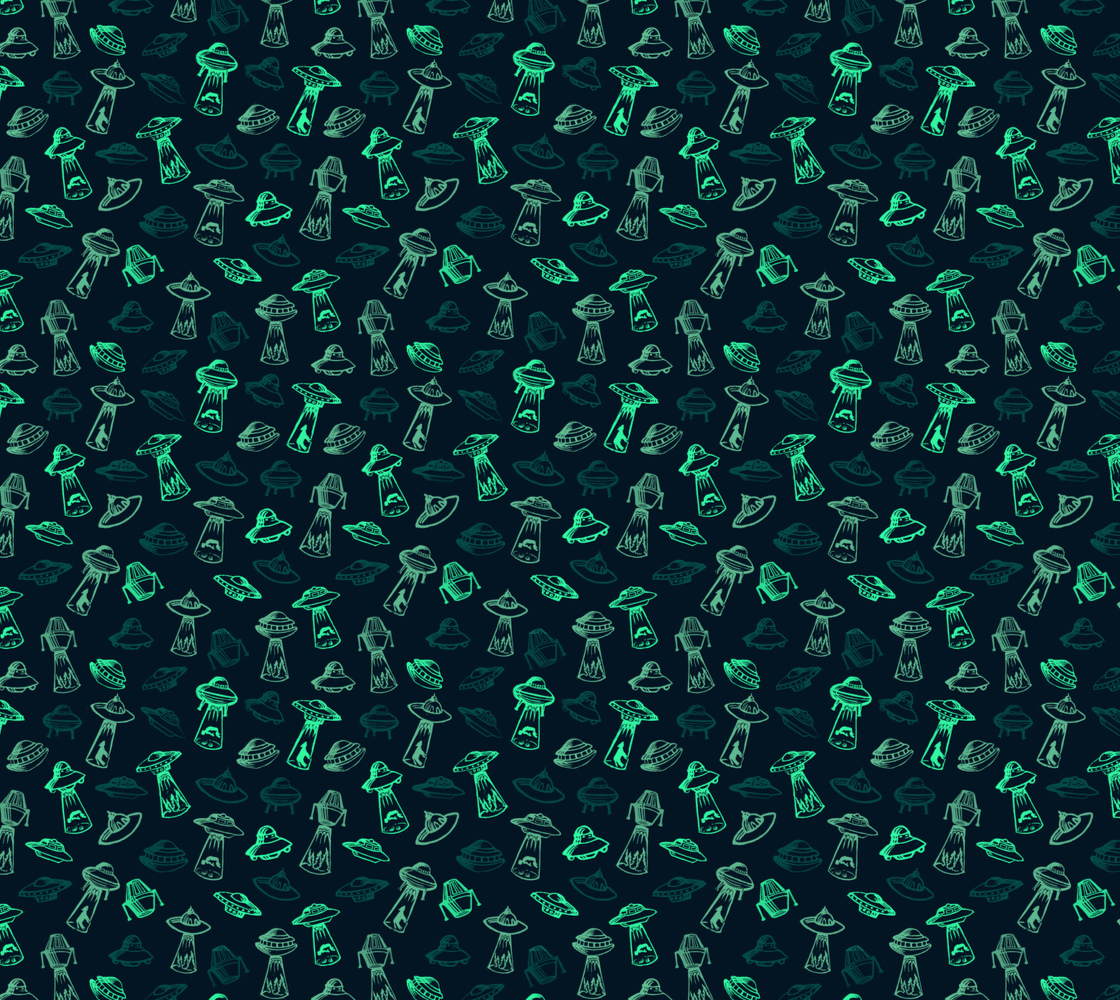 Vintage UFO green on Blue Poly Twill Fabric