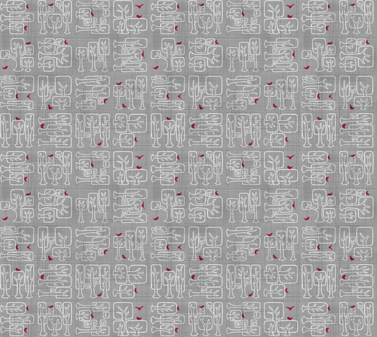 Tree Block Grey Cotton Linen Canvas Fabric