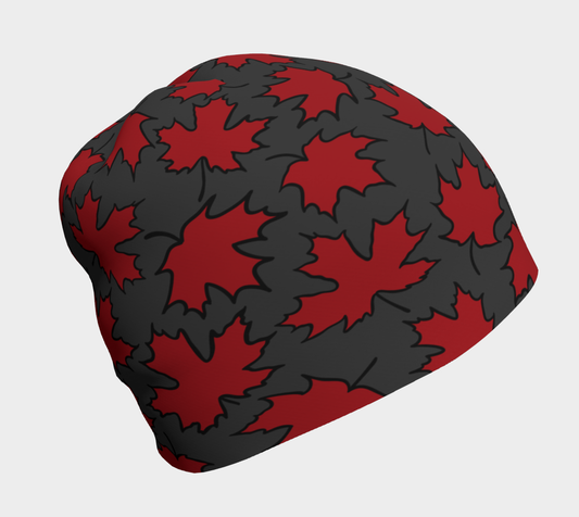 Tuque bébé feuille d'érable rouge et grise