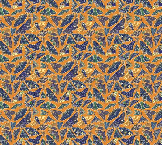 Golden Hours Moths Fabric Matte Crepe Fabric