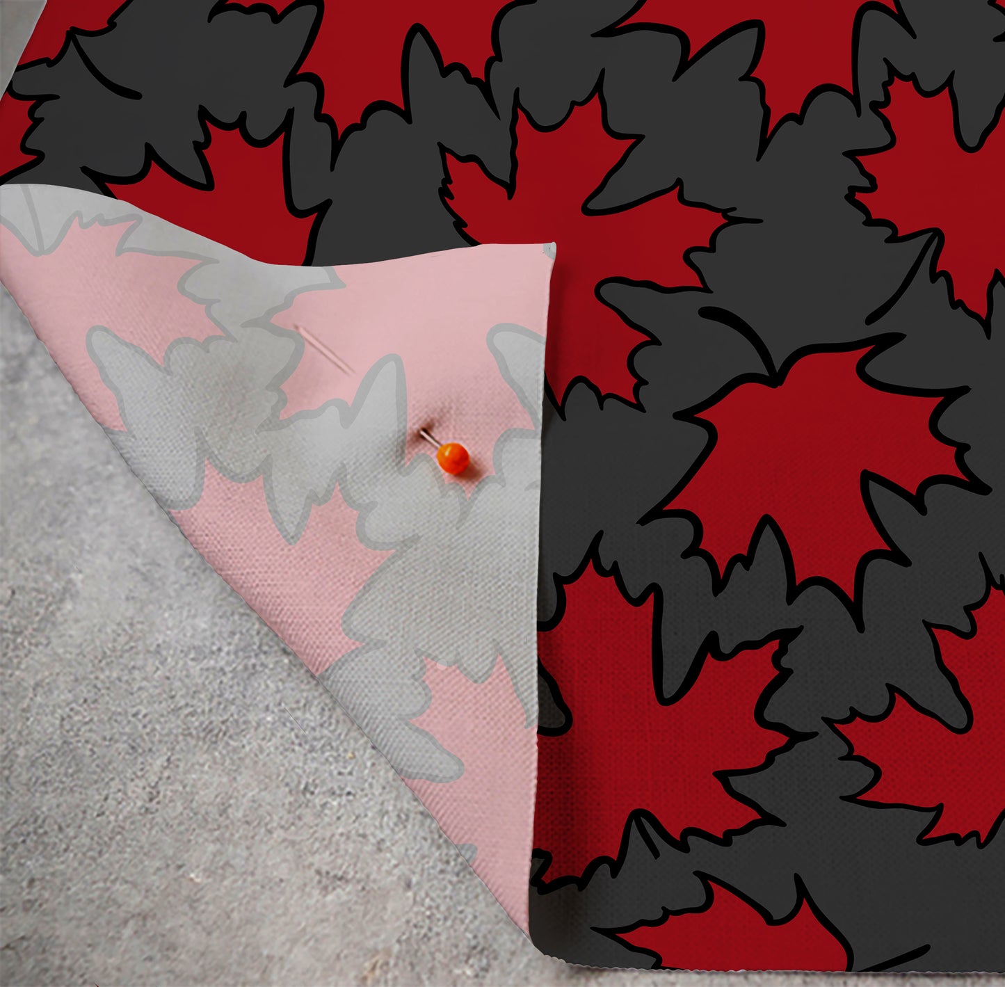 Maple Leaf Red on Grey - Organic Quilting Cotton