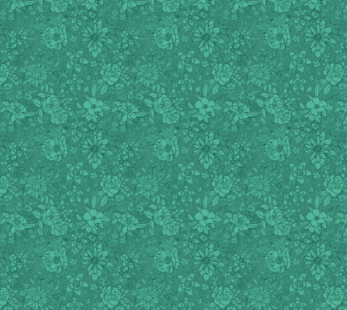Floral Line Art - Green - Fine Grain Vegan Leather