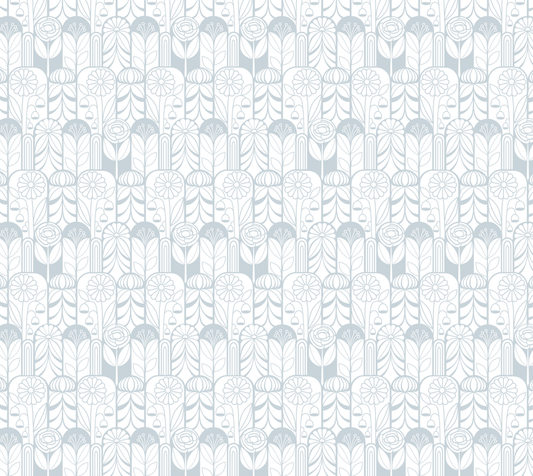 Flower Arches - Light Blue and White -  Silky Knit Fabric