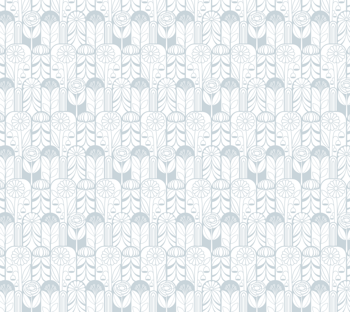 Flower Arches - Light Blue and White - Silk Twill Fabric