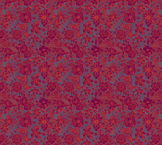 Floral Line Art - Fuschia and Teal- Pebble Vegan Leather Fabric
