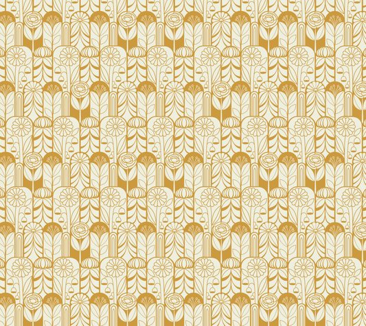 Flower Arches yellow and Cream Cotton Linen Canvas