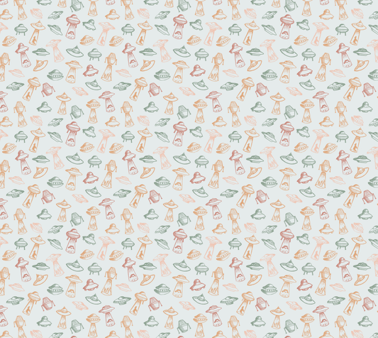 Vintage UFO Pastels Organic Cotton-Hemp Fabric