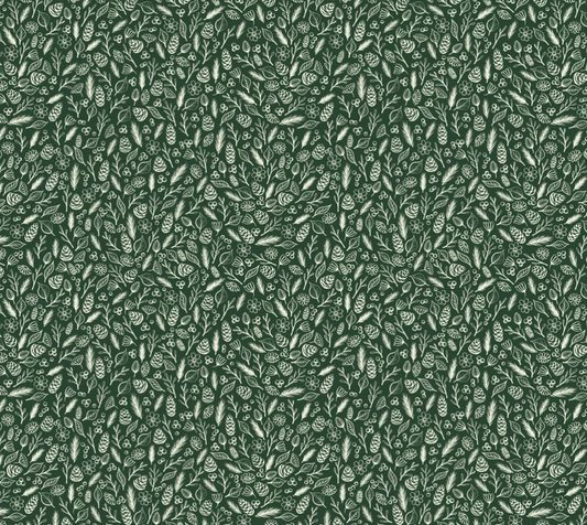 Forest Flora Ditsy - White on Green - Cotton Canvas Fabric