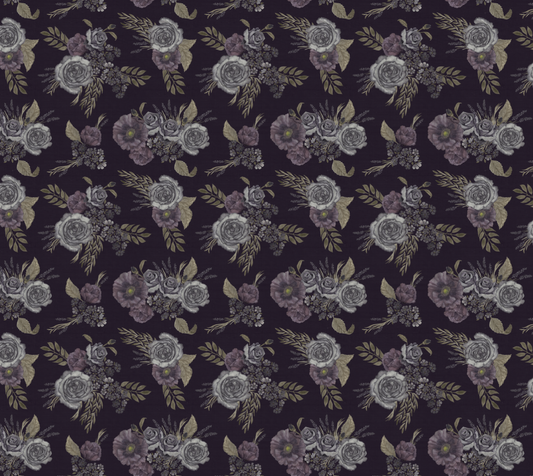 Purple Rose Floral - Aubergine - Poly Canvas Fabric