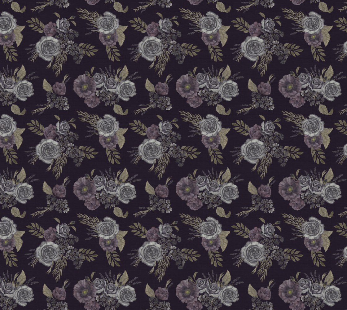 Purple Rose Floral - Aubergine - Silk Twill Fabric