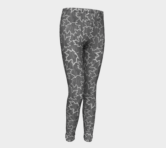 Maple Leaf on Woodgrain Youth Leggings