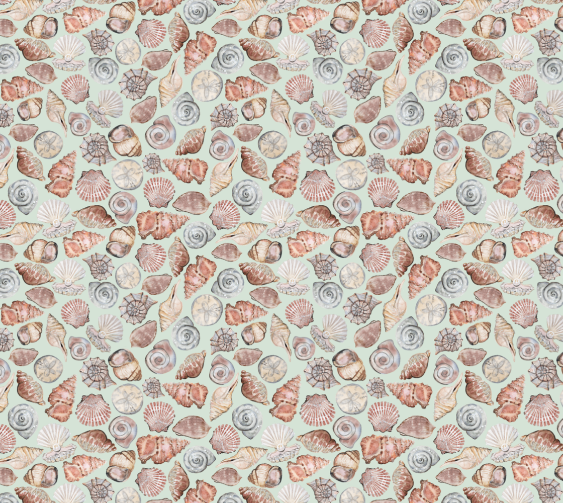 Seashell Dreams - Green - Organic Quilting Cotton