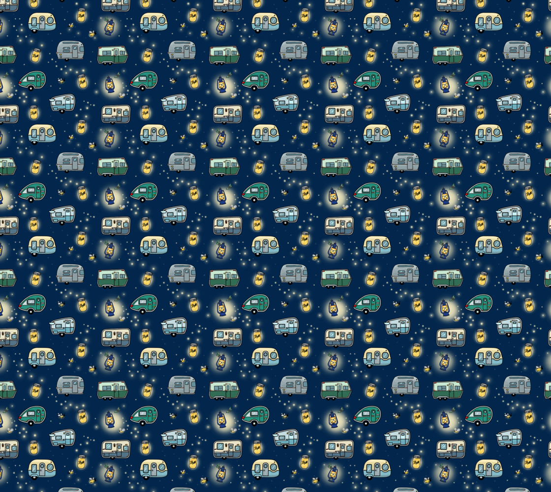 Vintage Campers and Fireflies Peachskin Jersey Fabric